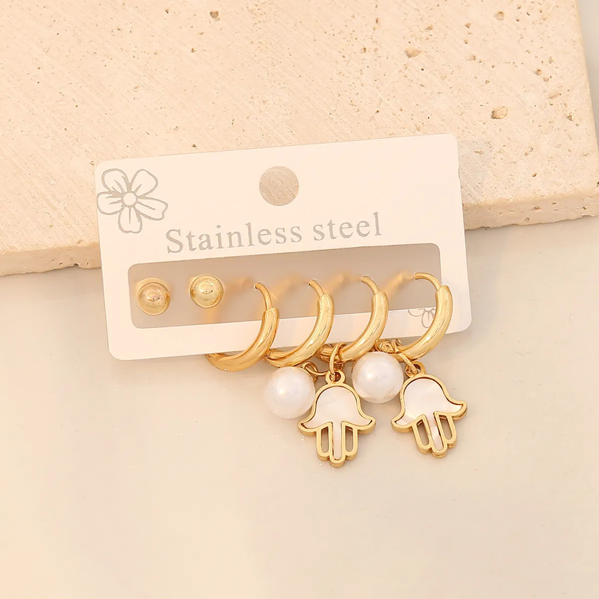 3 Pairs Simple Style Commute Star Plating 304 Stainless Steel 18K Gold Plated Drop Earrings