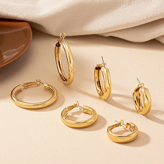 3 Pairs Simple Style Geometric Round Plating Alloy Hoop Earrings