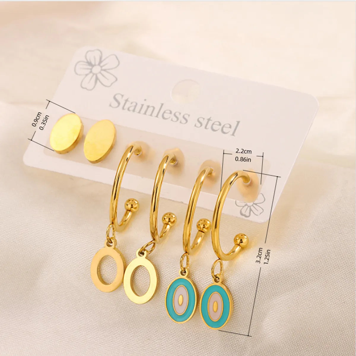 3 Pairs Simple Style  Heart Shape Flower Enamel 304 Stainless Steel 18K Gold Plated Drop Earrings Ear Studs