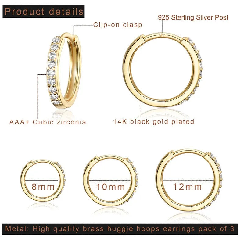 3 Pairs Simple Style Oval Spray Paint Inlay Copper Zircon 18K Gold Plated Earrings