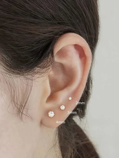 3 Pairs Simple Style Solid Color Plating Inlay Stainless Steel Zircon 14k Gold Plated Ear Studs