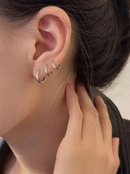 3 Pairs Simple Style Streetwear Solid Color Stainless Steel Hoop Earrings