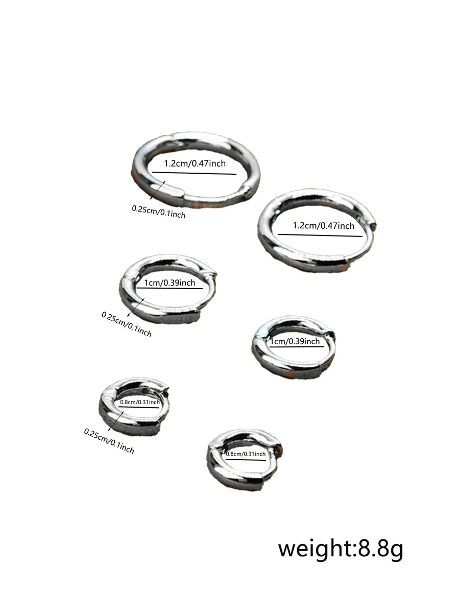 3 Pairs Simple Style Streetwear Solid Color Stainless Steel Hoop Earrings