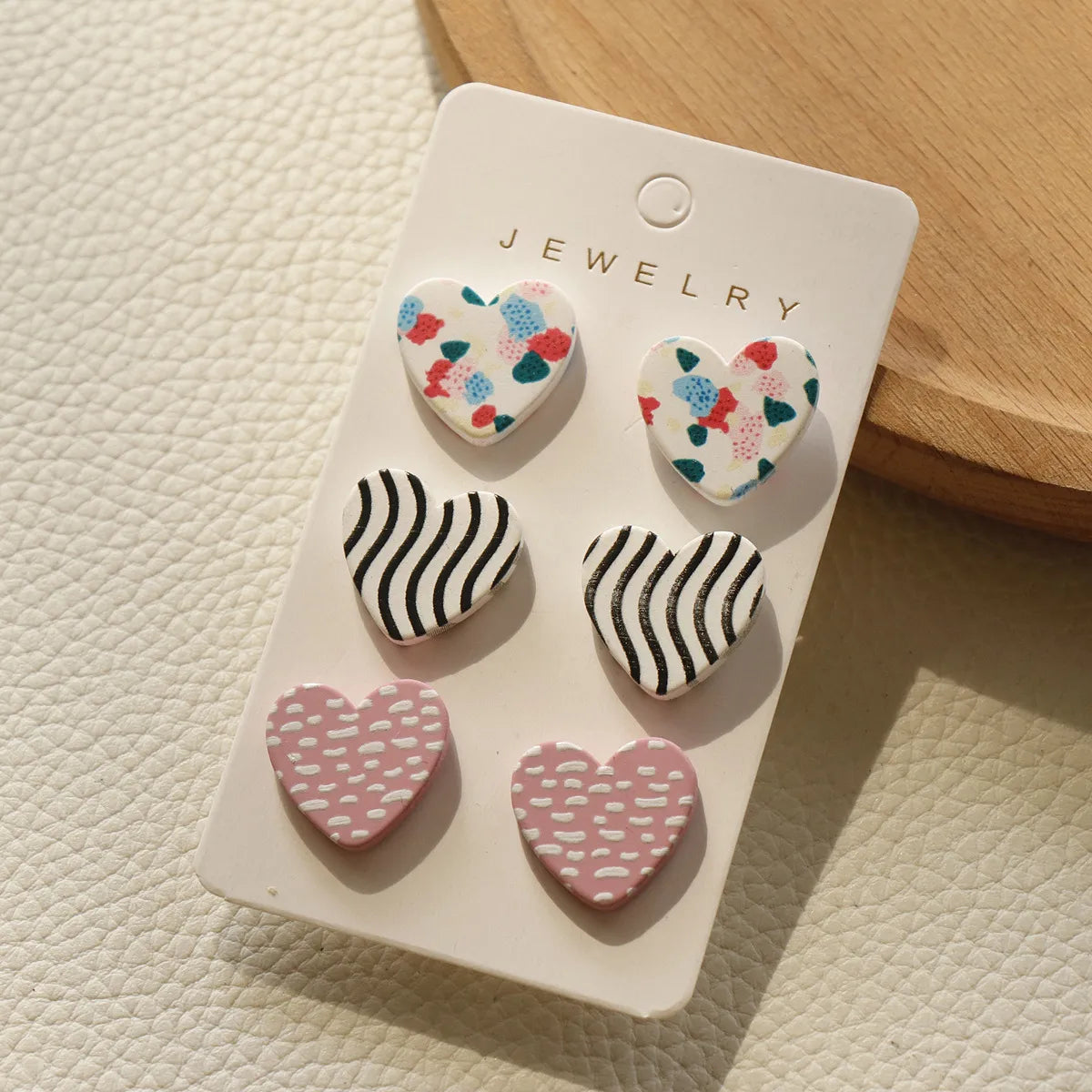 3 Pairs Sweet Color Block Stripe Heart Shape Arylic Valentine'S Day Women'S Ear Studs