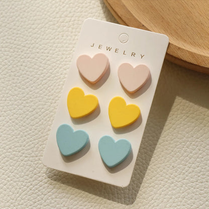 3 Pairs Sweet Color Block Stripe Heart Shape Arylic Valentine'S Day Women'S Ear Studs