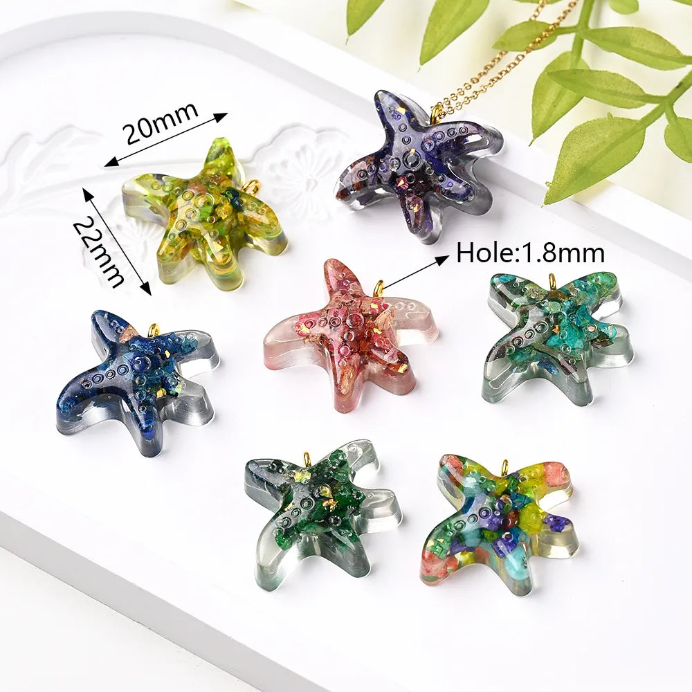 3 Pcs/Package 20x22mm Hole 1~1.9mm Natural Stone Copper 18K Gold Plated Multicolor Starfish Transparent Polished Pendant