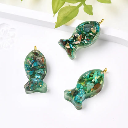 3 Pcs/Package 29x12.5mm Hole 1~1.9mm Natural Stone Copper 18K Gold Plated Multicolor Transparent Fish Polished Pendant