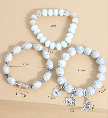 3 Piece Set Retro Letter Heart Shape Elephant Alloy Glass Beaded Women's Bracelets