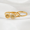 3 Piece Set Retro Tree Stainless Steel Inlay Rhinestones Rings