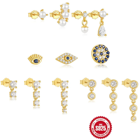 3 Pieces 4 Pieces Sterling Silver Zircon Geometric Eye Earrings