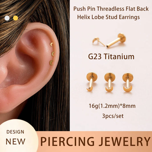 3 Pieces Casual Classic Style Round Moon Moon Titanium Alloy Ear Studs