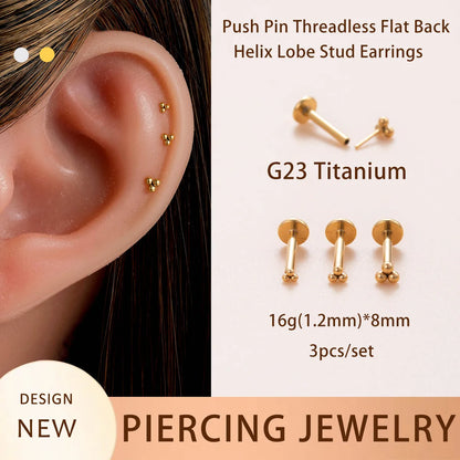 3 Pieces Casual Classic Style Round Moon Moon Titanium Alloy Ear Studs