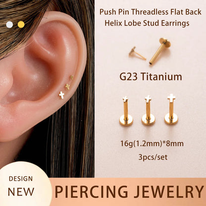 3 Pieces Casual Classic Style Round Moon Moon Titanium Alloy Ear Studs