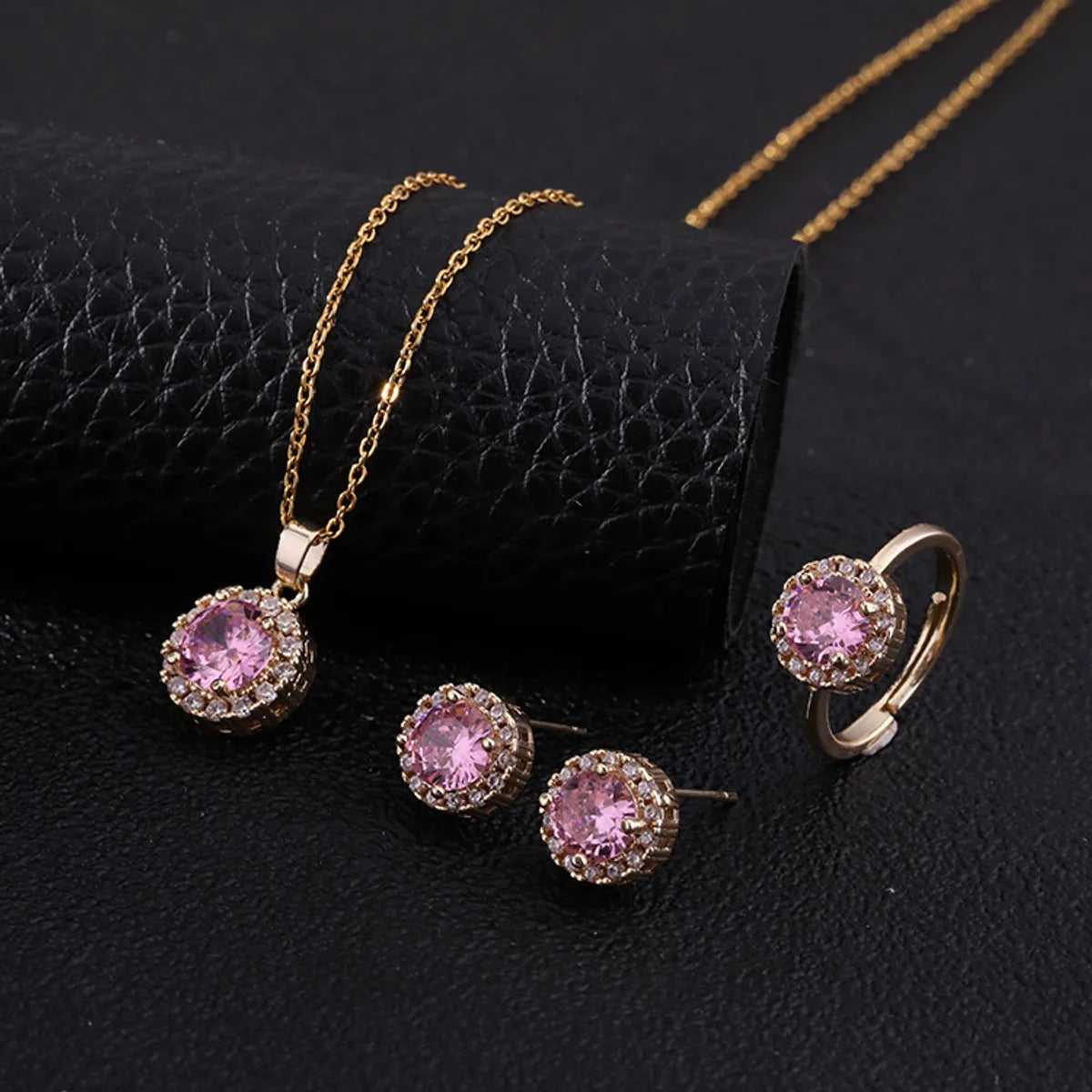 3 Pieces Fashion Round Titanium Steel Copper Inlay Zircon Women's Jewelry Set