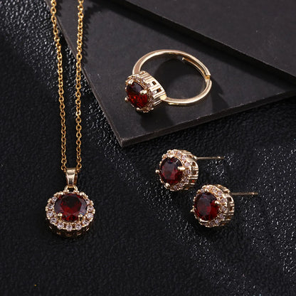 3 Pieces Fashion Round Titanium Steel Copper Inlay Zircon Women's Jewelry Set