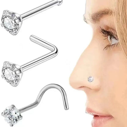 3 Pieces Nose Rings & Studs Simple Style Classic Style Solid Color Stainless Steel Inlay Zircon Nose Rings & Studs