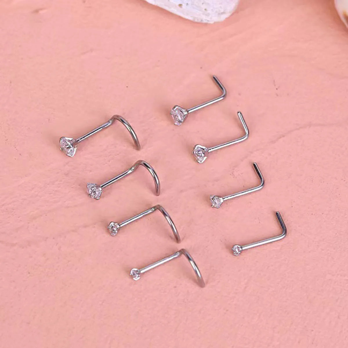 3 Pieces Nose Rings & Studs Simple Style Classic Style Solid Color Stainless Steel Inlay Zircon Nose Rings & Studs