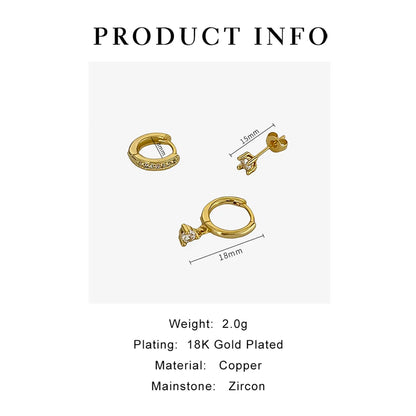 3 Pieces Set Fairy Style Sweet Simple Style Water Droplets Plating Inlay Copper Zircon 18K Gold Plated Earrings