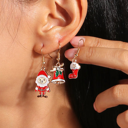 3 Pieces Set Simple Style Santa Claus Enamel Alloy Drop Earrings