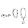 3 Pieces Set Sterling Silver Opal Zircon Geometric Earrings