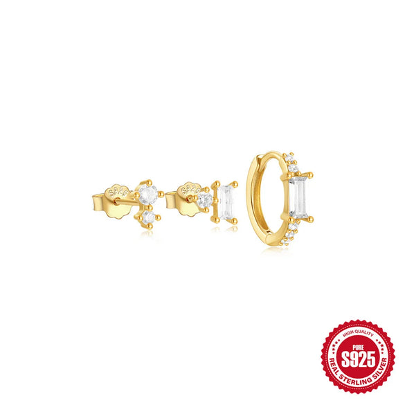 3 Pieces Set Sterling Silver Pearl Zircon Geometric Earrings