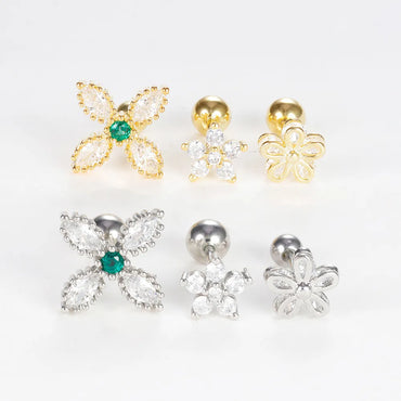 3 Pieces Simple Style Flower Irregular Plating 304 Stainless Steel Zircon Ear Studs