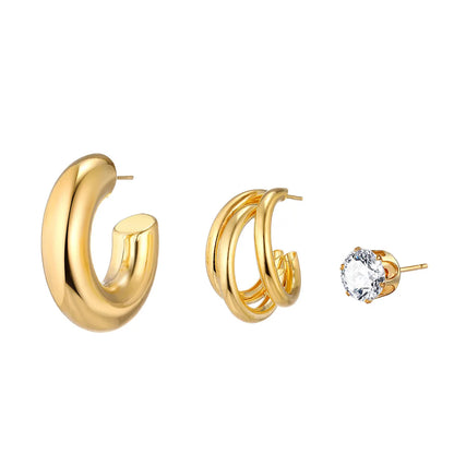 3 Pieces Simple Style Geometric Plating Alloy Earrings