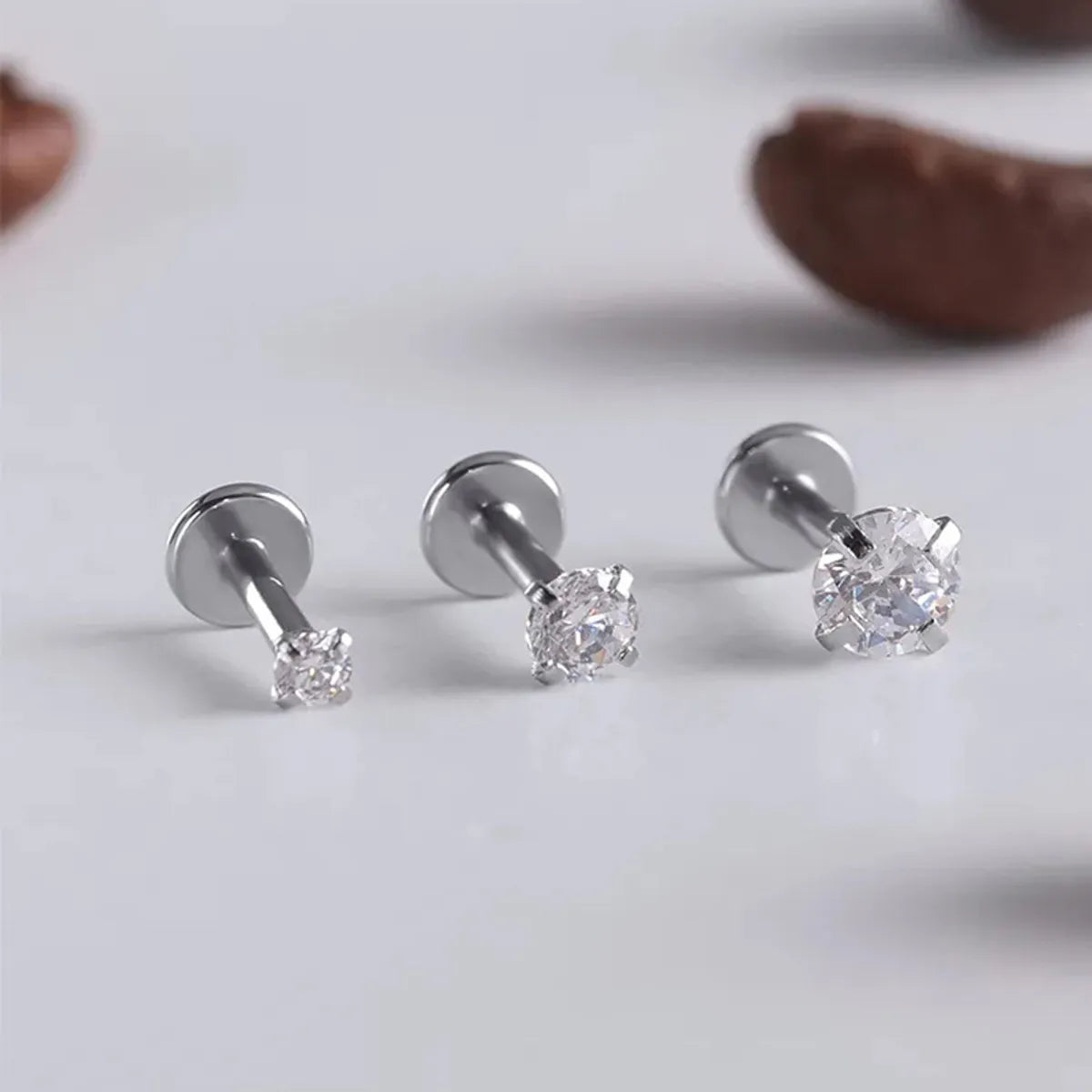 3 Pieces Simple Style Round Plating Inlay Stainless Steel Zircon Ear Studs