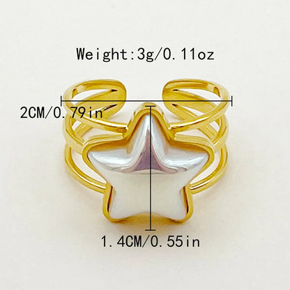 304 Stainless Steel 14K Gold Plated Casual Simple Style Commute Enamel Plating Inlay Square Star Natural Stone Pearl Rings