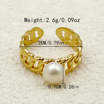 304 Stainless Steel 14K Gold Plated Casual Simple Style Commute Enamel Plating Inlay Square Star Natural Stone Pearl Rings