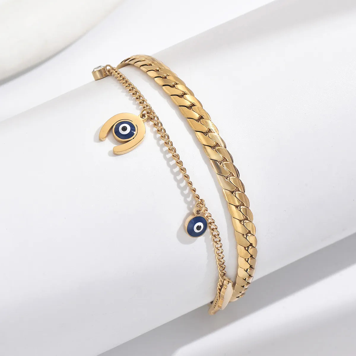 304 Stainless Steel 14K Gold Plated Casual Vacation Ethnic Style Enamel Plating Inlay Eye Gourd Zircon Bracelets