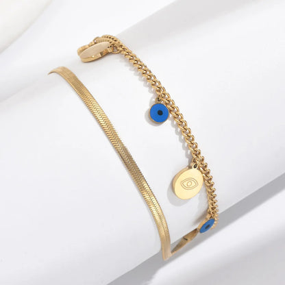 304 Stainless Steel 14K Gold Plated Casual Vacation Ethnic Style Enamel Plating Inlay Eye Gourd Zircon Bracelets