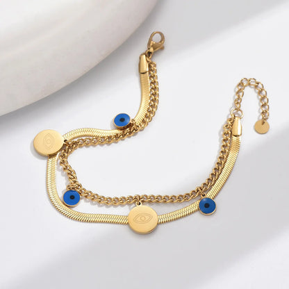 304 Stainless Steel 14K Gold Plated Casual Vacation Ethnic Style Enamel Plating Inlay Eye Gourd Zircon Bracelets