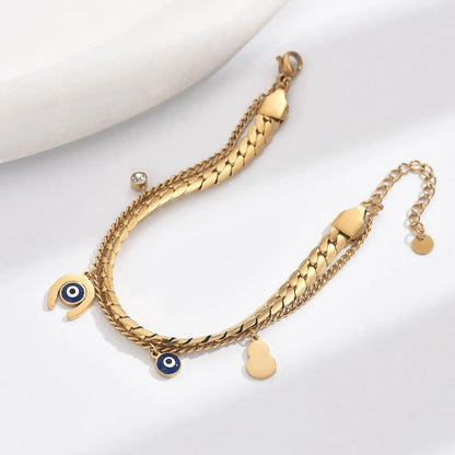 304 Stainless Steel 14K Gold Plated Casual Vacation Ethnic Style Enamel Plating Inlay Eye Gourd Zircon Bracelets