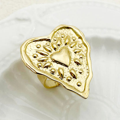 304 Stainless Steel 14K Gold Plated Elegant Exaggerated Simple Style Plating Heart Shape Dragonfly Natural Stone Zircon Rings