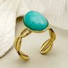 304 Stainless Steel 14K Gold Plated Elegant Preppy Style Beach Plating Hollow Out Inlay Eagle Flower Turquoise Rings