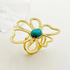 304 Stainless Steel 14K Gold Plated Elegant Preppy Style Beach Plating Hollow Out Inlay Eagle Flower Turquoise Rings