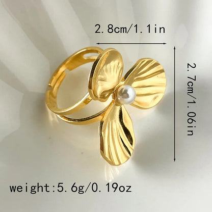 304 Stainless Steel 14K Gold Plated Elegant Princess Pastoral Plating Inlay Flower Pearl Rings