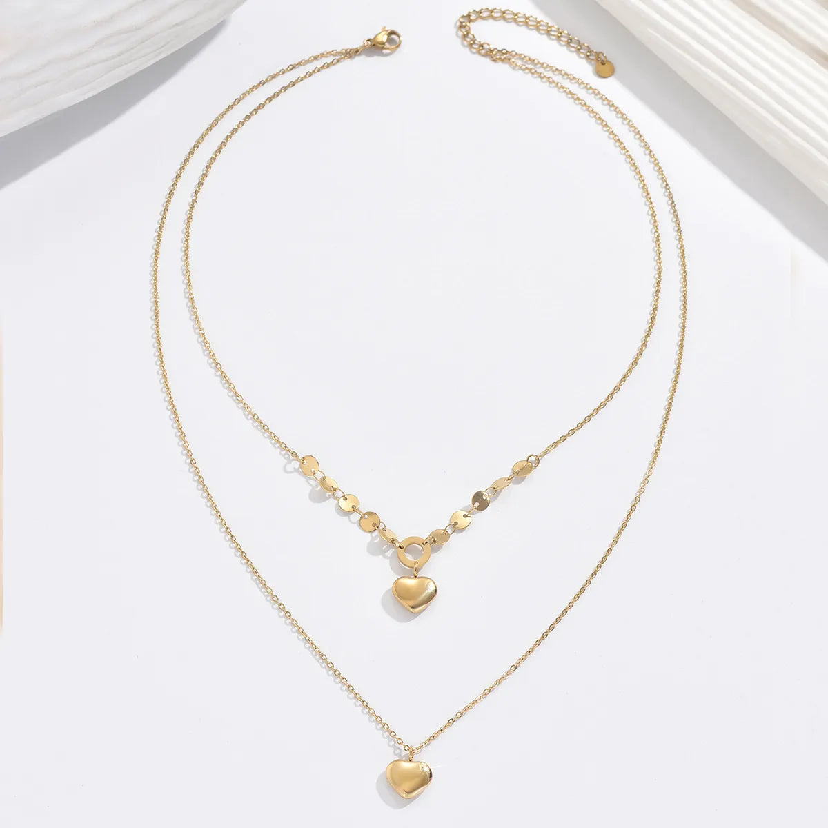 304 Stainless Steel 14K Gold Plated Elegant Romantic Classic Style Plating Heart Shape Double Layer Necklaces