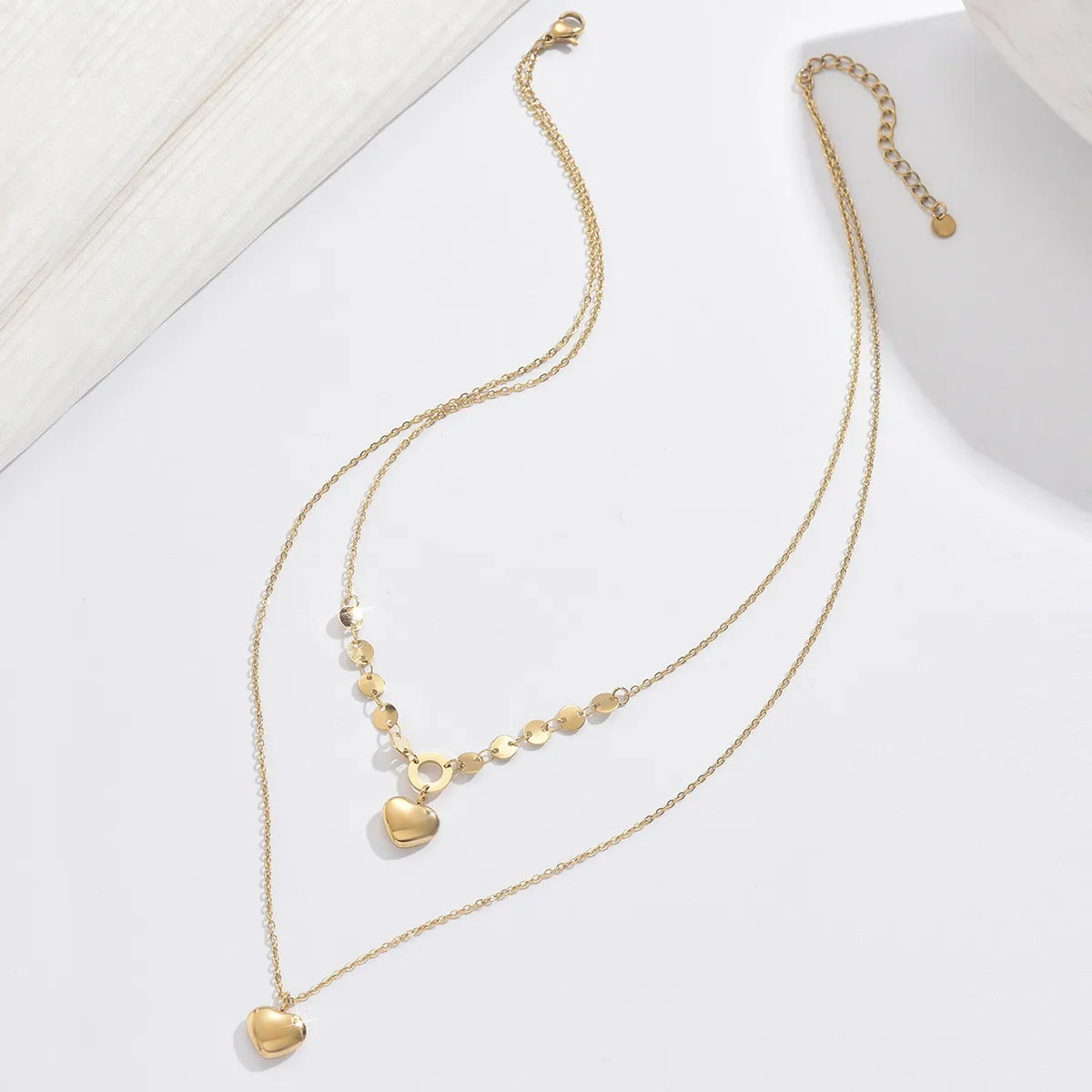 304 Stainless Steel 14K Gold Plated Elegant Romantic Classic Style Plating Heart Shape Double Layer Necklaces