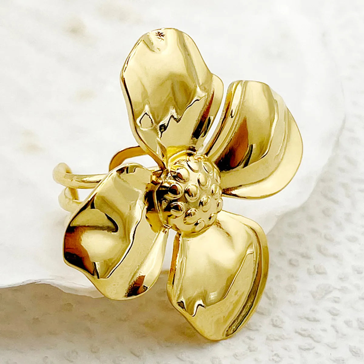 304 Stainless Steel 14K Gold Plated Elegant Romantic Pastoral Plating Flower Open Rings