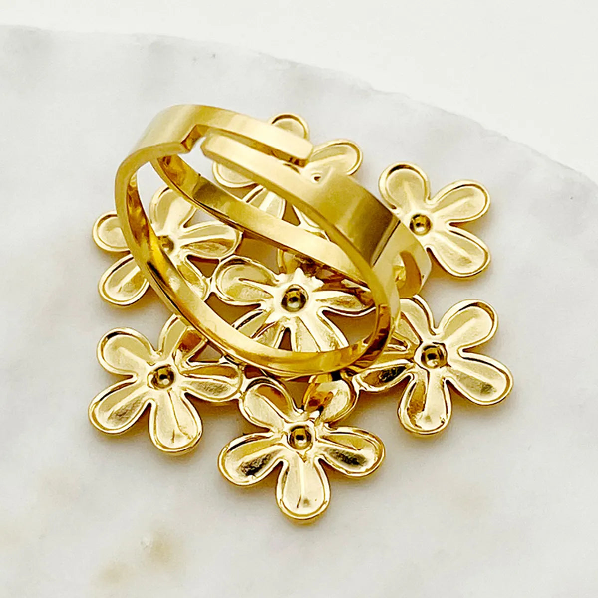 304 Stainless Steel 14K Gold Plated Elegant Romantic Pastoral Plating Flower Open Rings