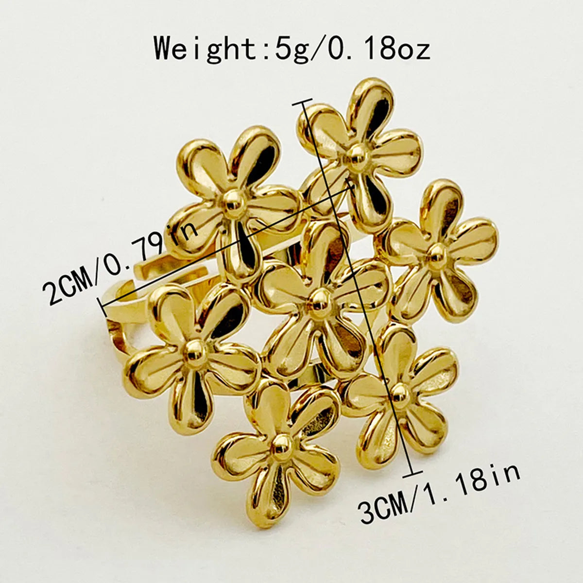 304 Stainless Steel 14K Gold Plated Elegant Romantic Pastoral Plating Flower Open Rings