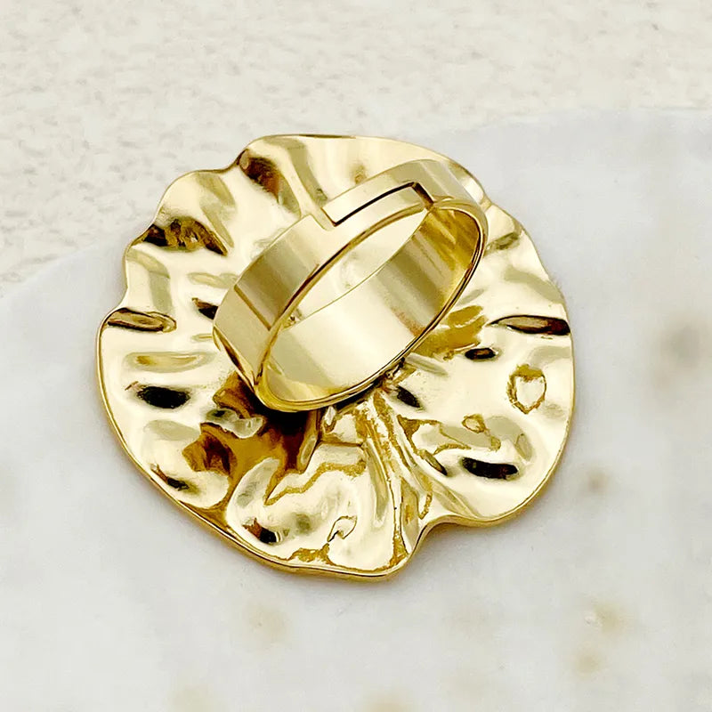 304 Stainless Steel 14K Gold Plated Hip-Hop Exaggerated Punk Plating Inlay Flower Natural Stone Rings