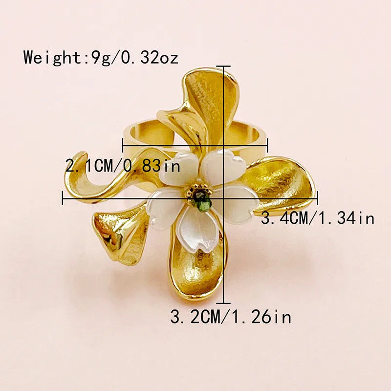 304 Stainless Steel 14K Gold Plated Hip-Hop Exaggerated Punk Plating Inlay Flower Natural Stone Rings