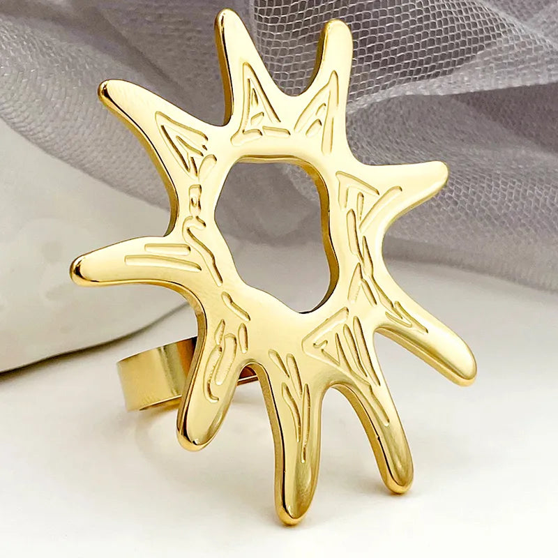 304 Stainless Steel 14K Gold Plated Hip-Hop Exaggerated Punk Plating Inlay Flower Natural Stone Rings