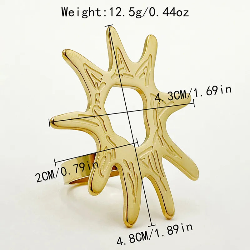 304 Stainless Steel 14K Gold Plated Hip-Hop Exaggerated Punk Plating Inlay Flower Natural Stone Rings