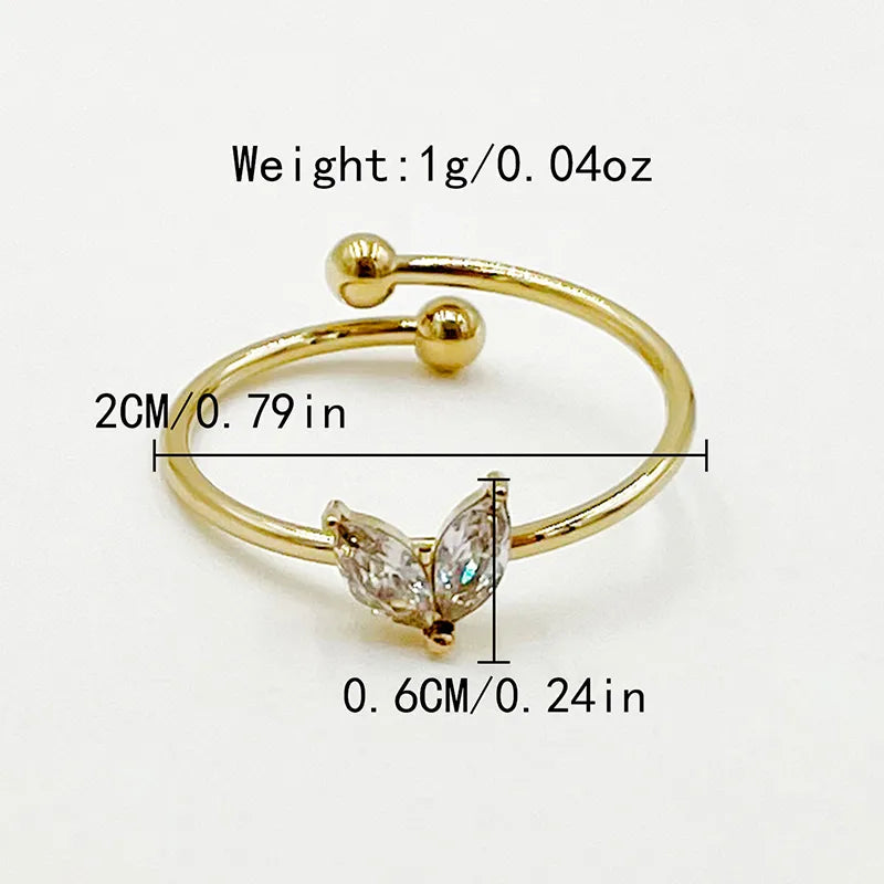 304 Stainless Steel 14K Gold Plated IG Style Elegant Korean Style Plating Inlay Flower Fish Tail Natural Stone Pearl Zircon Open Rings