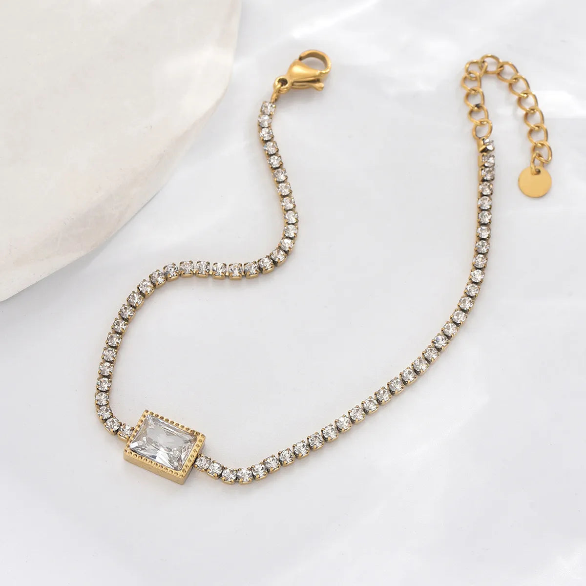 Luxurious Shiny Rectangle 304 Stainless Steel 14K Gold Plated Rhinestones Zircon Bracelets In Bulk