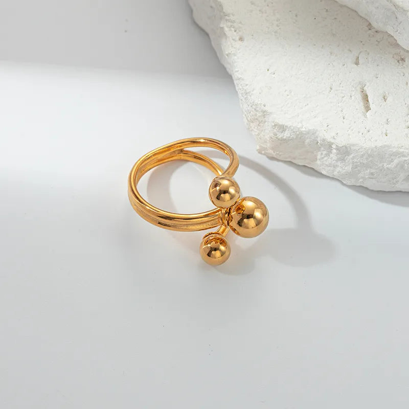 304 Stainless Steel 14K Gold Plated Nordic Style Classic Style Shiny Asymmetrical Layered Round Rings